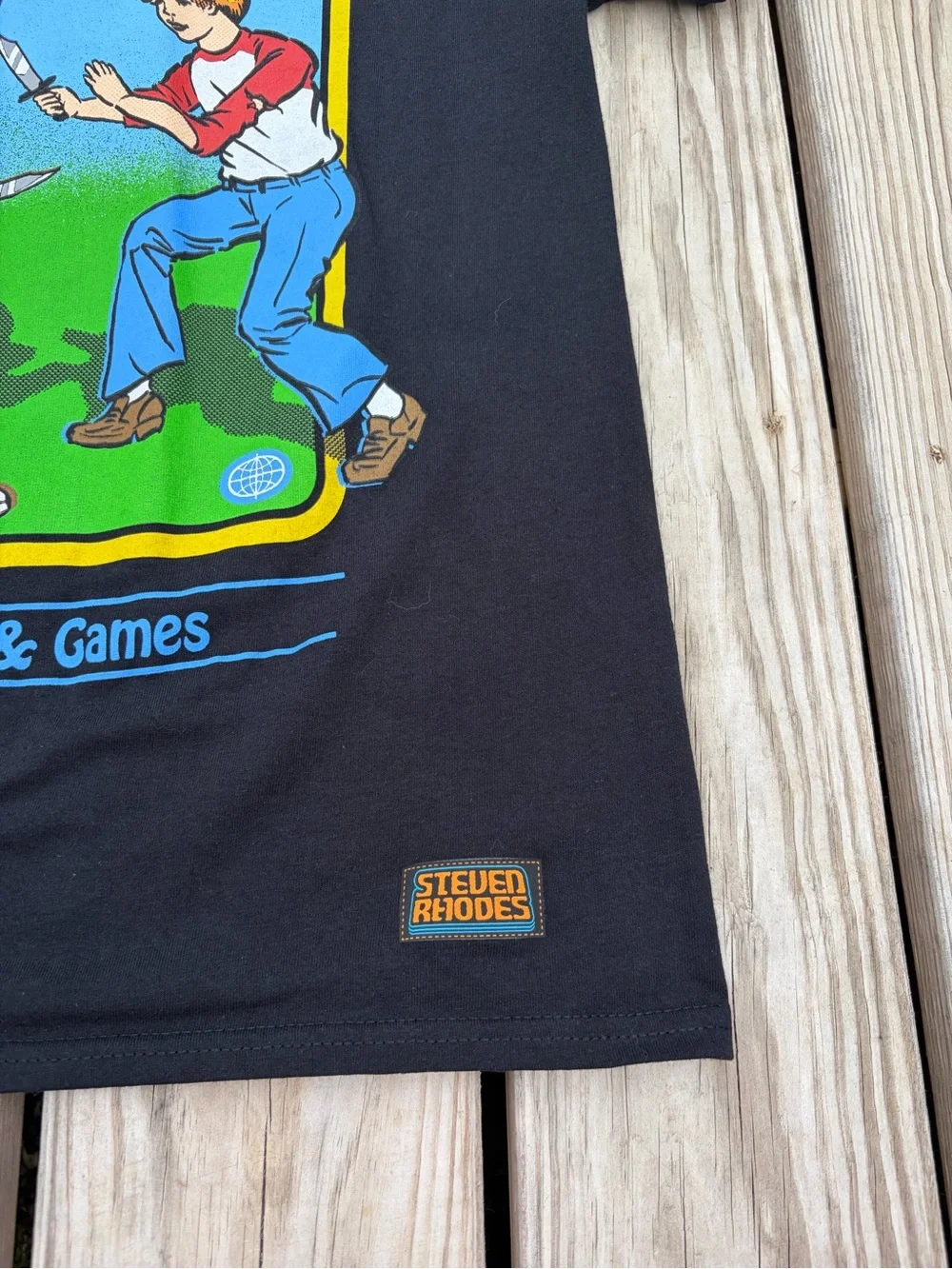Steven Rhodes Mens Tee Small Black Hobbies Games My First Knife Fight Small Flaw